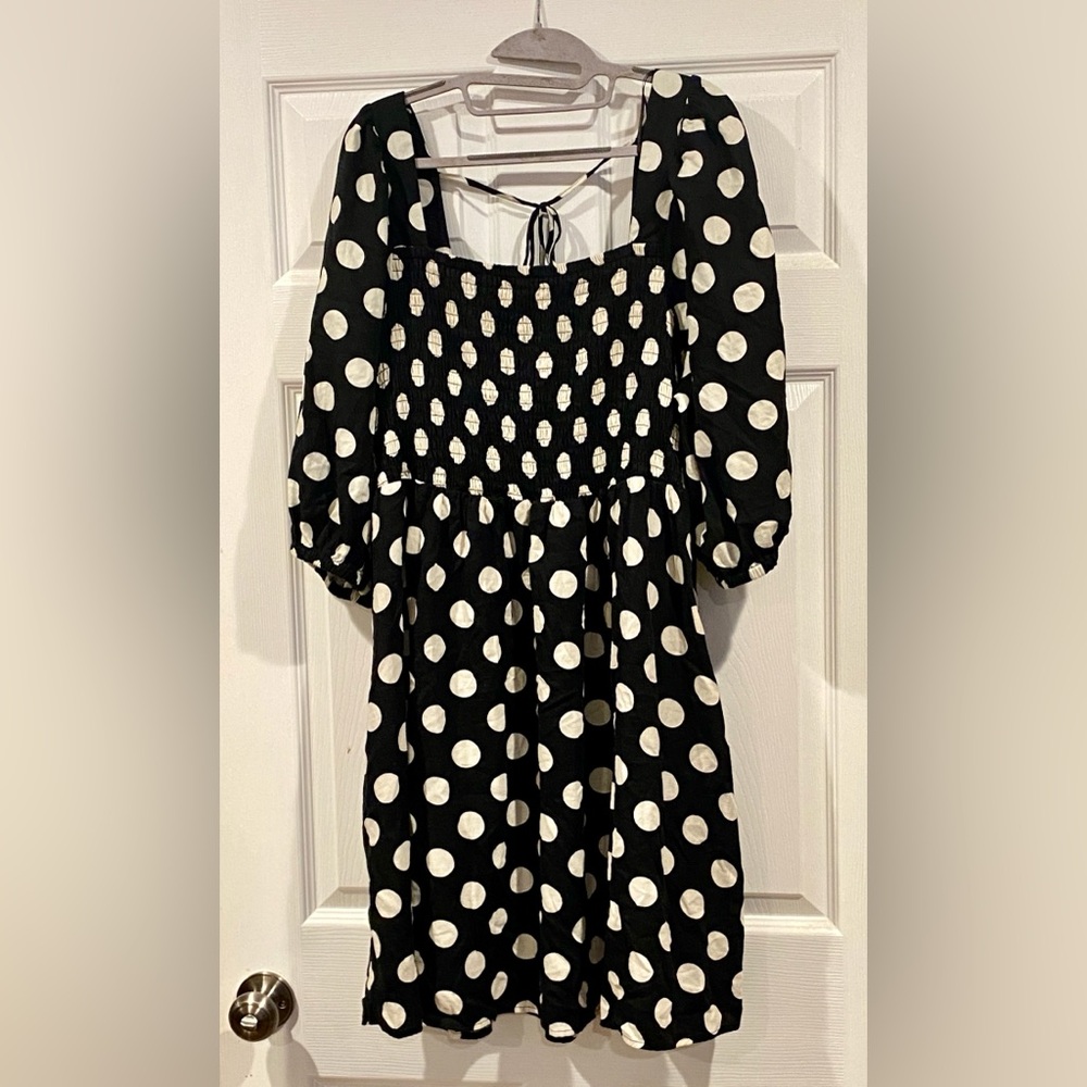 Polka-Dot AVA & VIV Puff Sleeve Luxury Black & White Dress - Picture 8 of 16